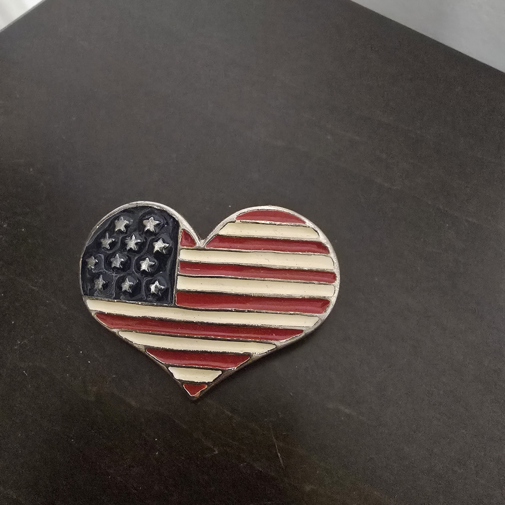 Heart-Shaped American Flag Brooch